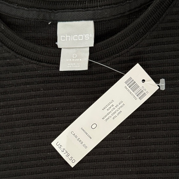 Chico's Ribbed Knit Structured Tunic Top Black - Picture 6 of 10
